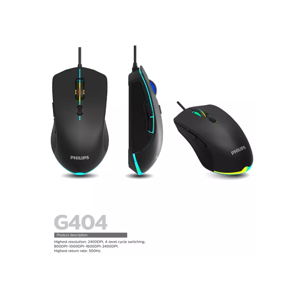 Mouse Gamer Philips G404, Ergonomic, Black | SP Digital