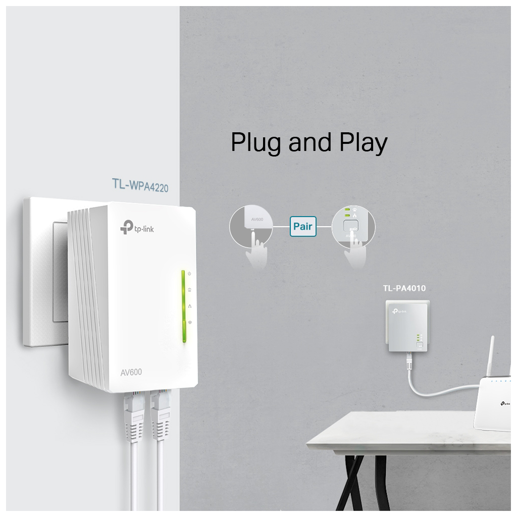 TP LINK TL WPA4220T KIT 300Mbps AV600 Wifi Powerline 3 Pack