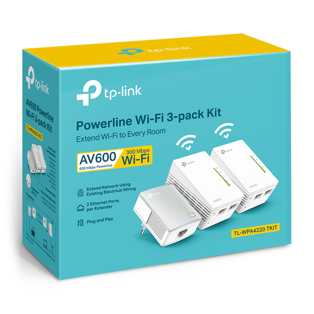 TP LINK TL WPA4220T KIT 300Mbps AV600 Wifi Powerline 3 Pack