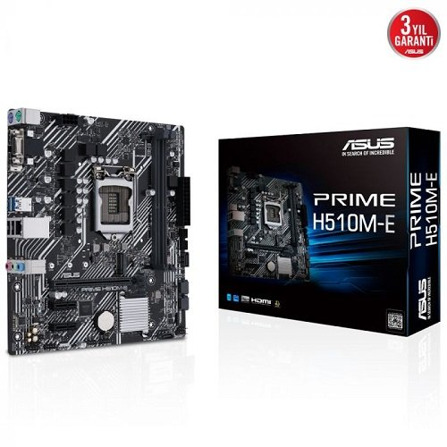 ASUS PRIME H510M-E, 2xDDR4, M.2, D-SUB, HDMI, DP, 10-11.Nesil, LGA1200 Soket, Anakart