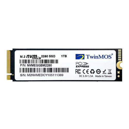 TwinMOS NVMEGGBM2280, 1TB, M.2 PCIe NVMe, SSD, 2455-1832Mb/s, 3DNAND