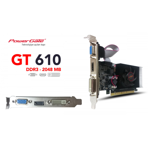 POWERGATE PG-GT610-2GB-AR 2Gb DDR3 HDMI, DVI, Analog Ekran Kartı