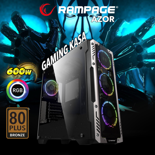 RAMPAGE AZOR Tempered Glass 80+Bronze 600W RGB GAMING KASA