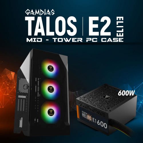 GAMDIAS TALOS E2 Elite, 600W, Tempered Glass, ARGB, GAMING KASA