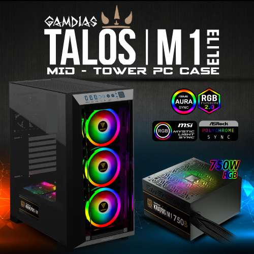 GAMDIAS TALOS M1 Elite Tempered Glass ARGB 750W 80+ Bronze GAMING KASA